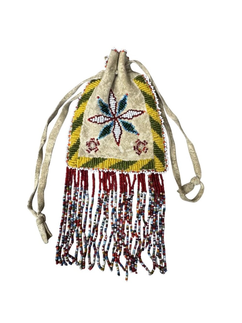 Antique Mescalero Apache Beaded Dice Bag Native American Pouch 2 Side Fringe Vtg